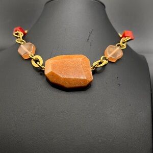 CHICO’s CHUNKY CARNELIAN BEAD GOLD LINK NECKLACE 16”